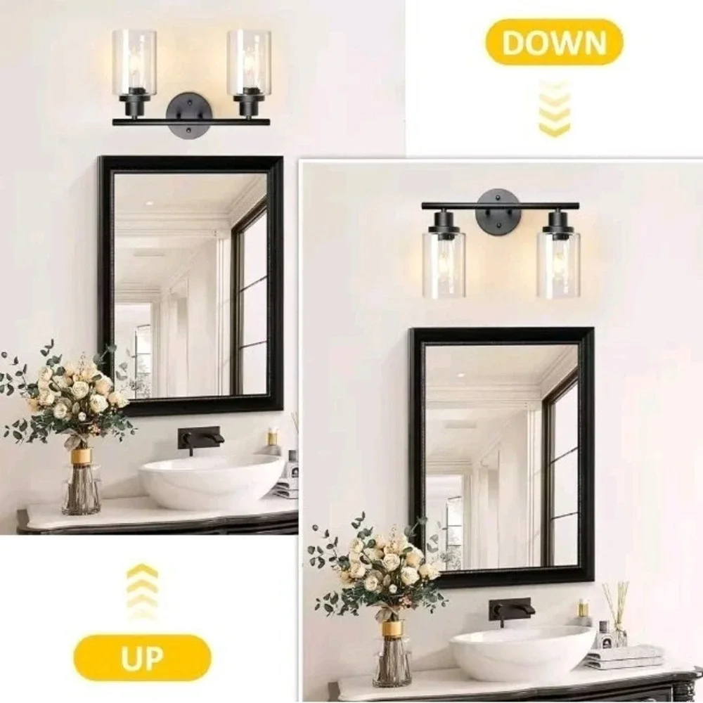Unicozin 2 Light Vanity Lights, Black Wall Sconce Light with Clear Glass,...